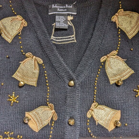 Reference Point Christmas Vest, Black, Gold appliques & beads, Jingling bells! - Picture 5 of 15